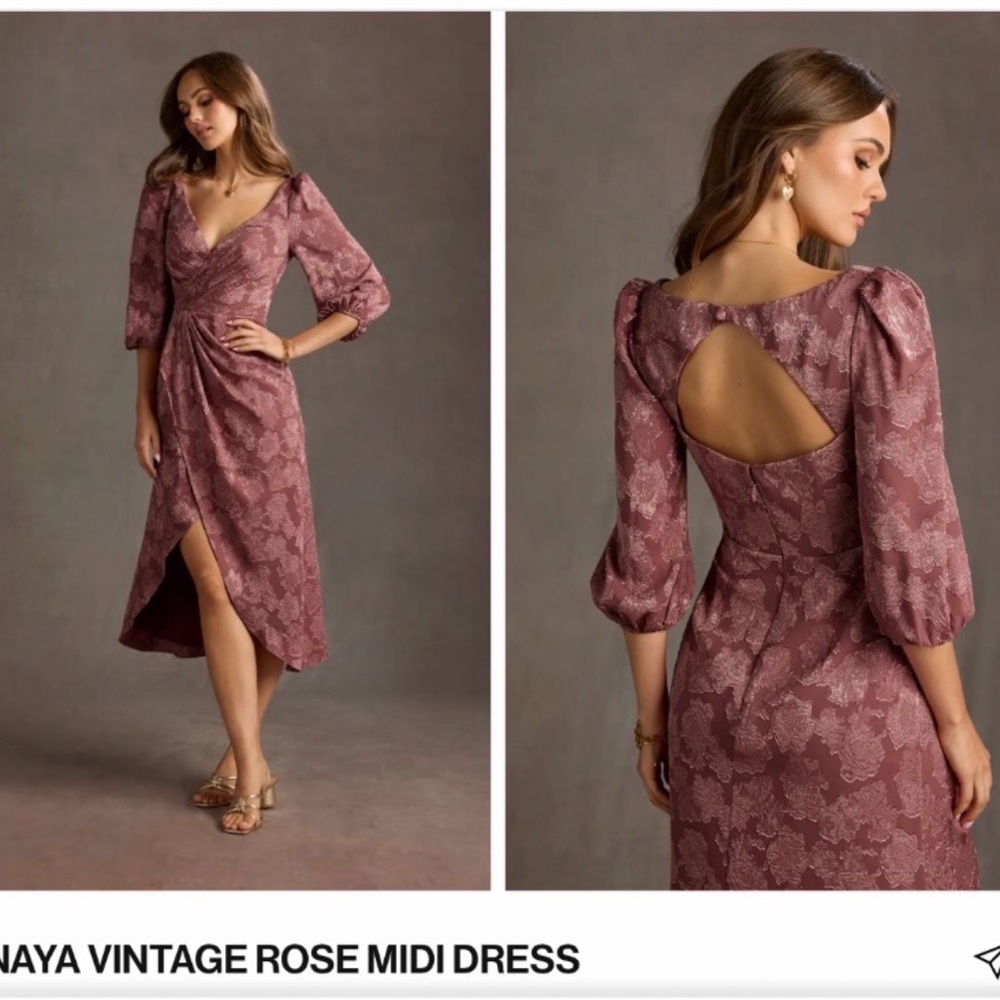 Naya Dusty Rose Lace-Texture Midi Dress